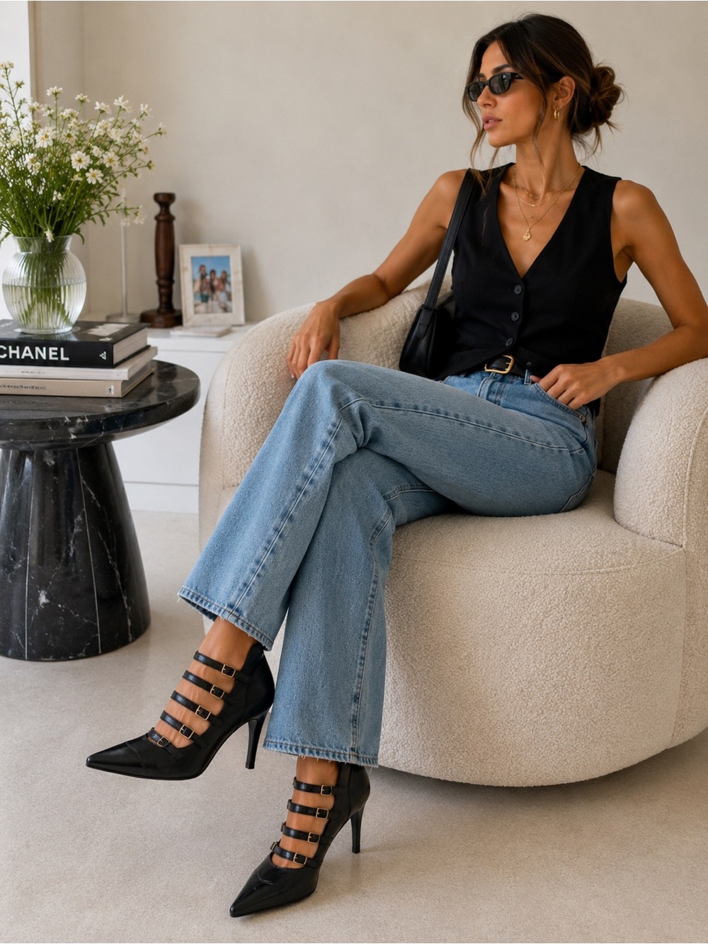 Jorge Bischoff Black Croc Embossed Multi Strap Stiletto Heels Sexy Luxury Pumps